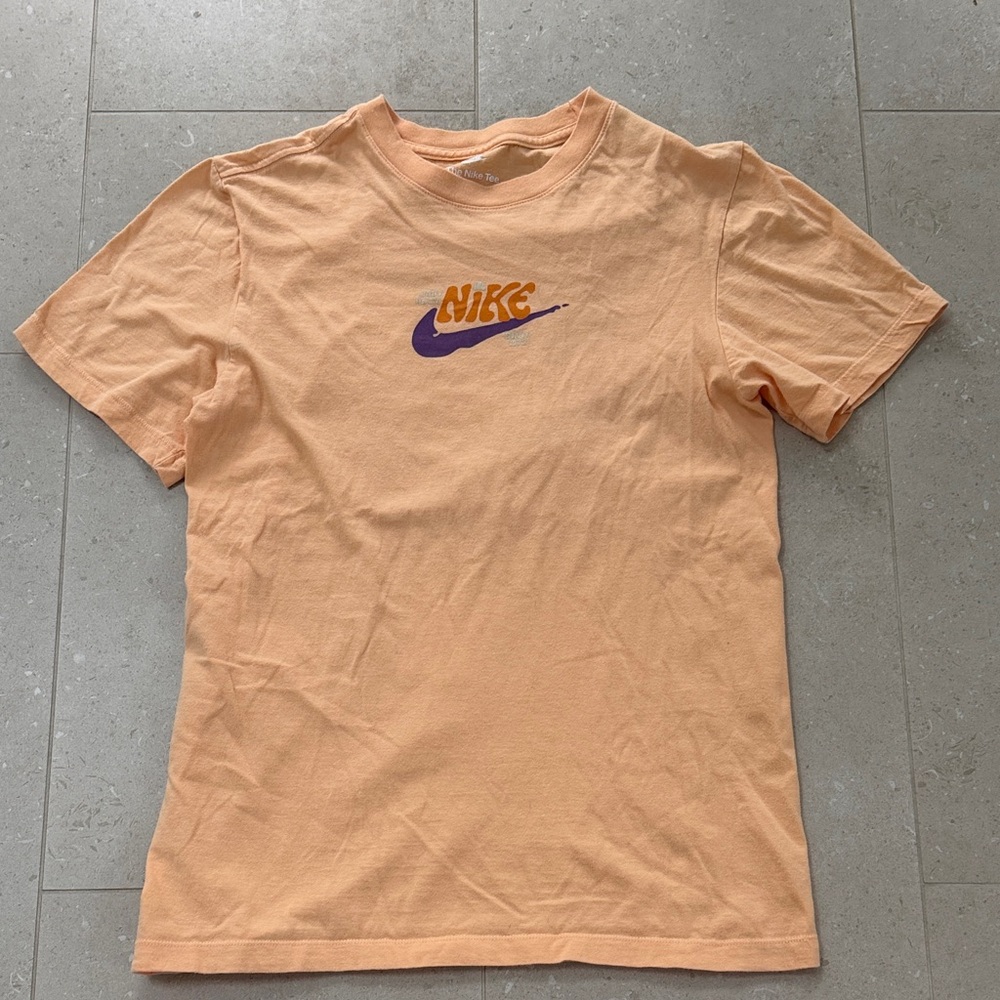 Nike Men's Peach Tee with Purple Logo